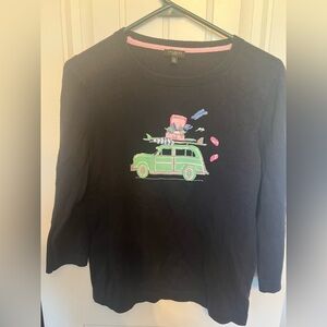 Talbots petites navy crewneck 3/4 sleeve “ take me to the beach” sweater